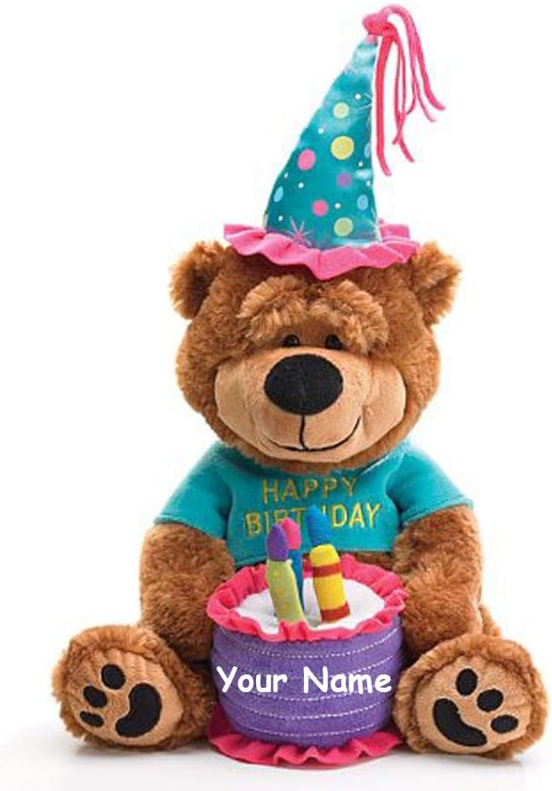 Personalized Gift Happy Birthday Teddy Bear with Cake That Plays Happy Birthday to You Plush Stuffed Animal Toy - 15 Inches