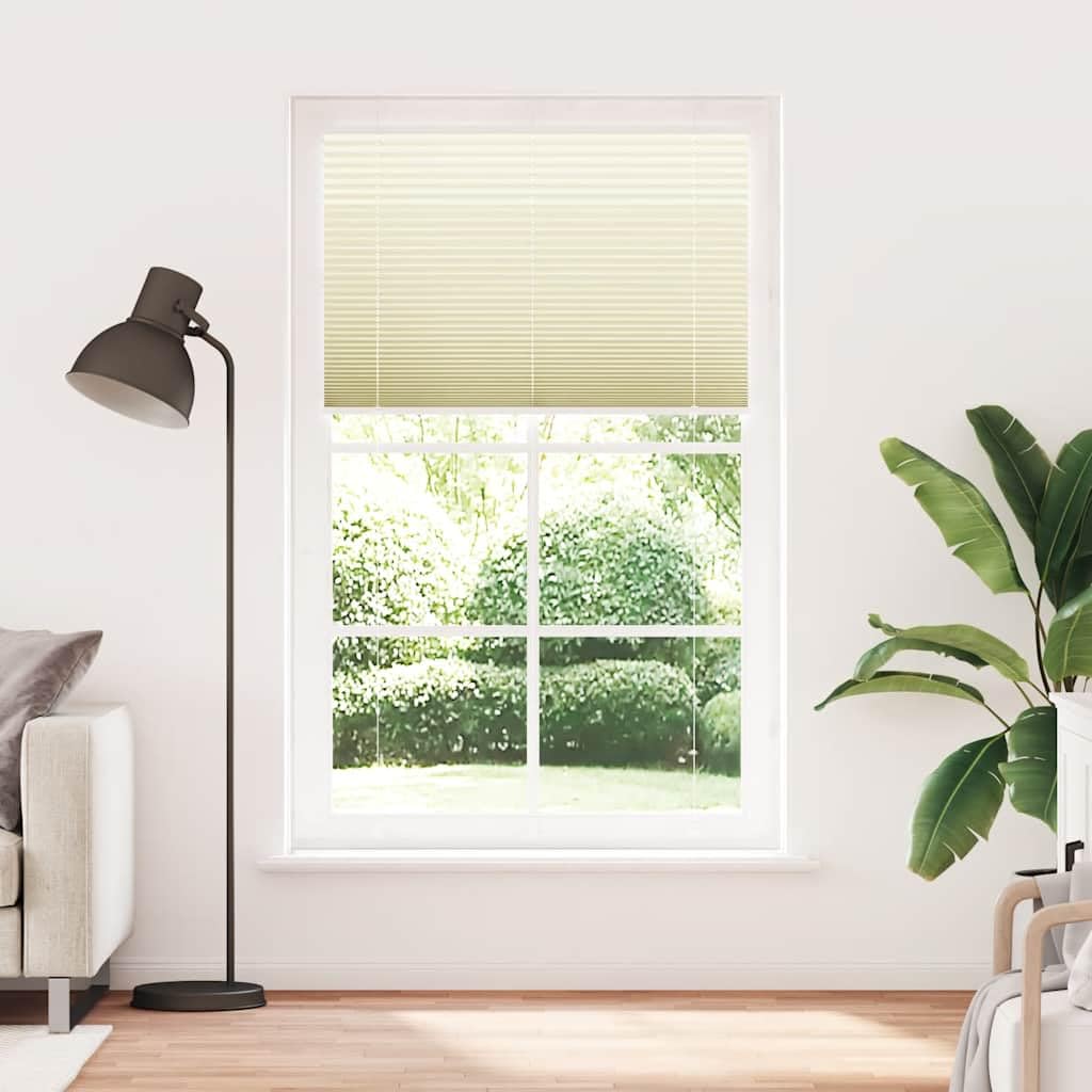 Estor plisado crema 110 x 200 cm, protección visual sin agujeros, 100% poliéster, protección solar para ventanas, balcón, baño y oficina