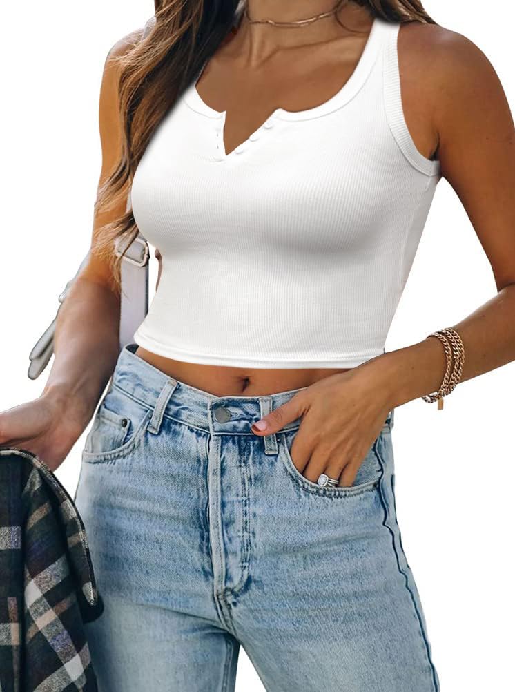 Wayleb Camisetas Tirantes Mujer Camiseta Sin Mangas para Mujer Camiseta Camisola Sólida Básica Deporte T-Shirt Tops con Botones Sexy Top Mujer