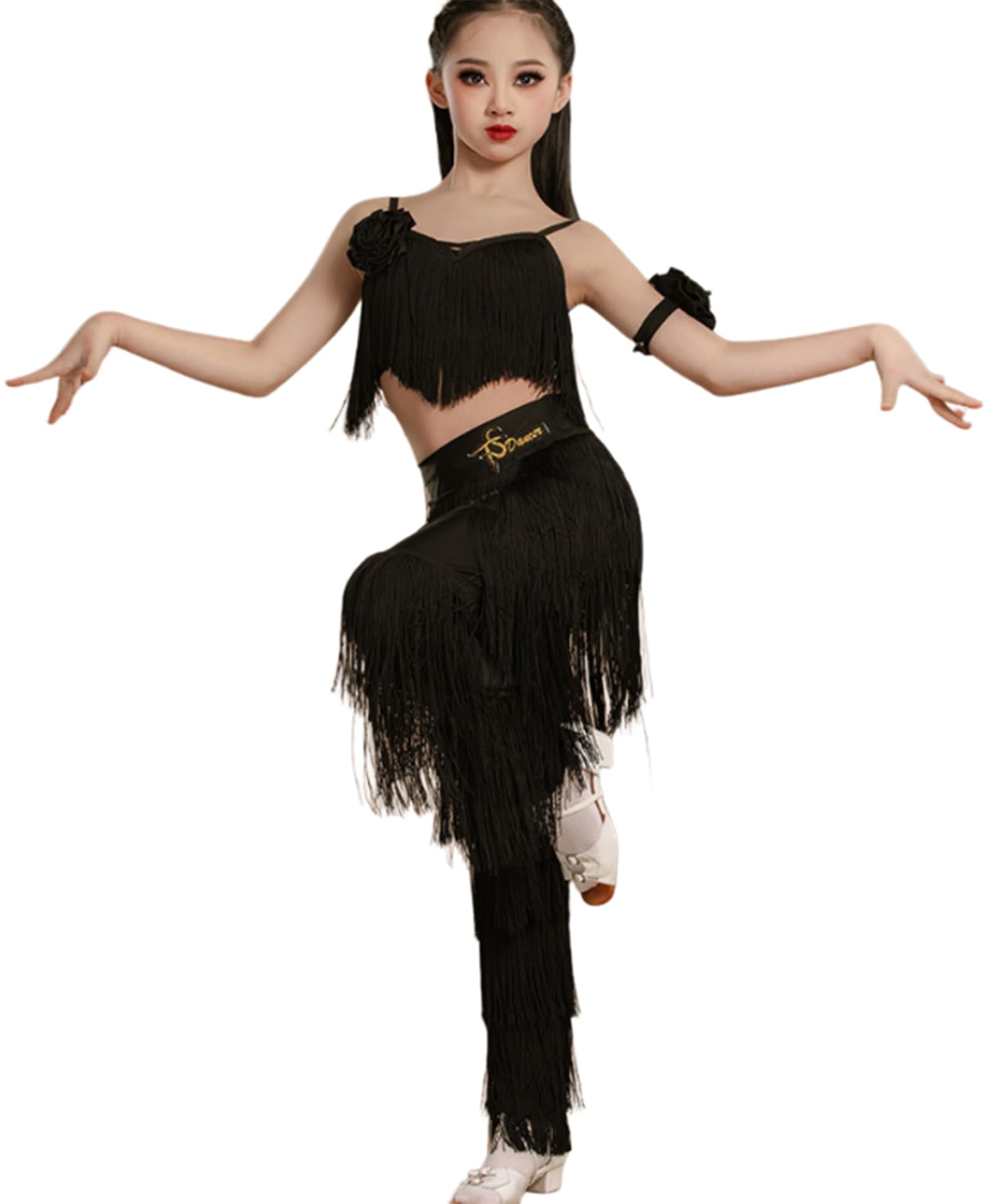 Vestido de Baile Latino de 2 Piezas para Niñas Camisola con Borlas Y Flecos Conjunto de Atuendos para Baile de Salón Vestidos de Práctica de Tango Y Salsa Vestidos de Competición de Salsa Y Baile de