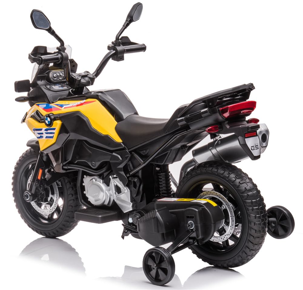 ATAA Elektrisches Motorrad für Kinder BMW GS F850, 12 V, Gelb, mit Rollen aus EVA und LED