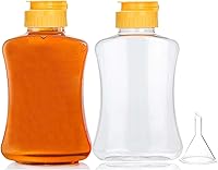 2 Pack 180ml Leakproof Squeeze Honey Bottles with Funnel & Flip Lid - BPA Free Dispenser for Honey, Ketchup, Mustard, Syrup, Oil
