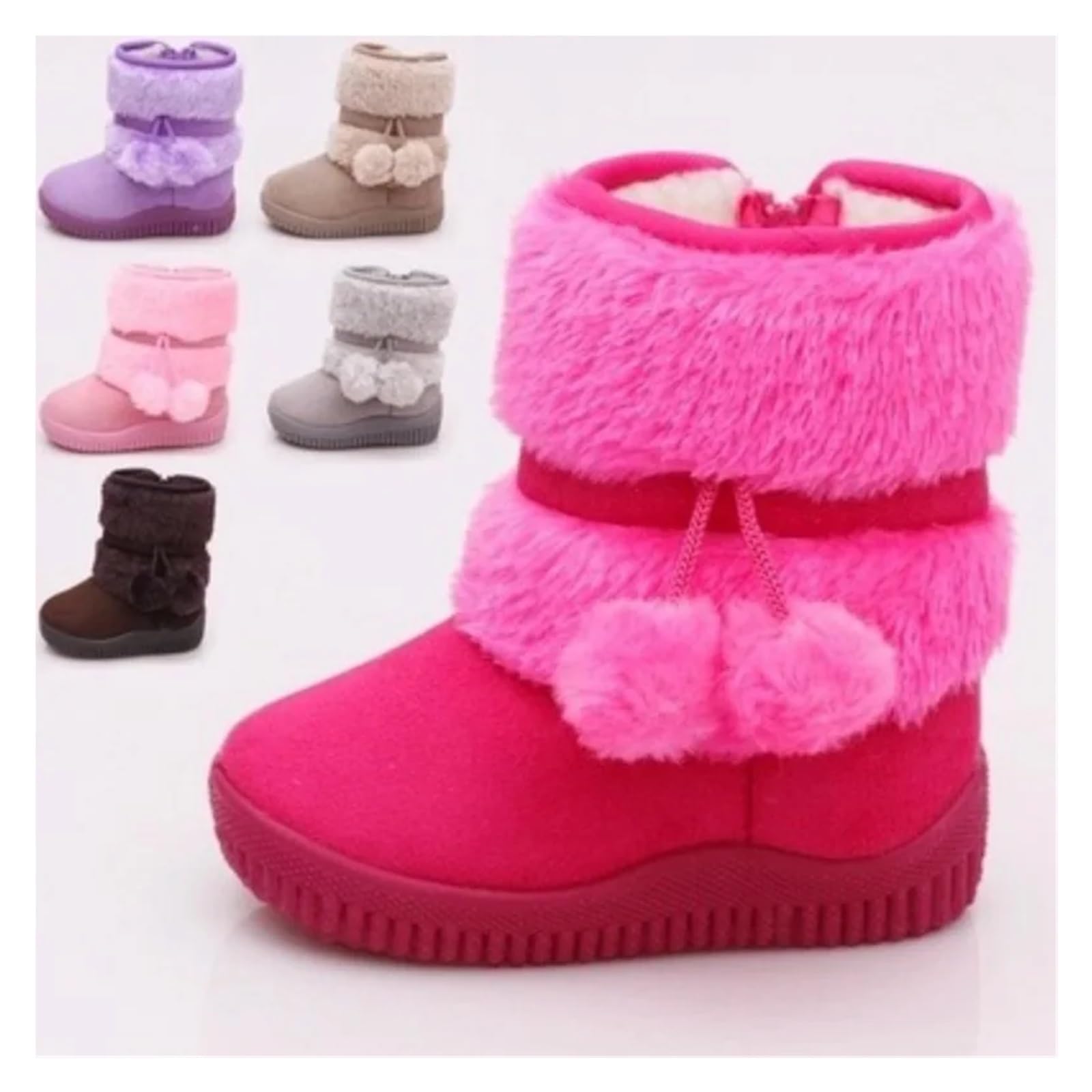 Girls Children Snow Boots – Comfortable Thick Warm Kids Boots with Lobbing Ball Design, Cute Autumn Winter Boots(Beige,21)