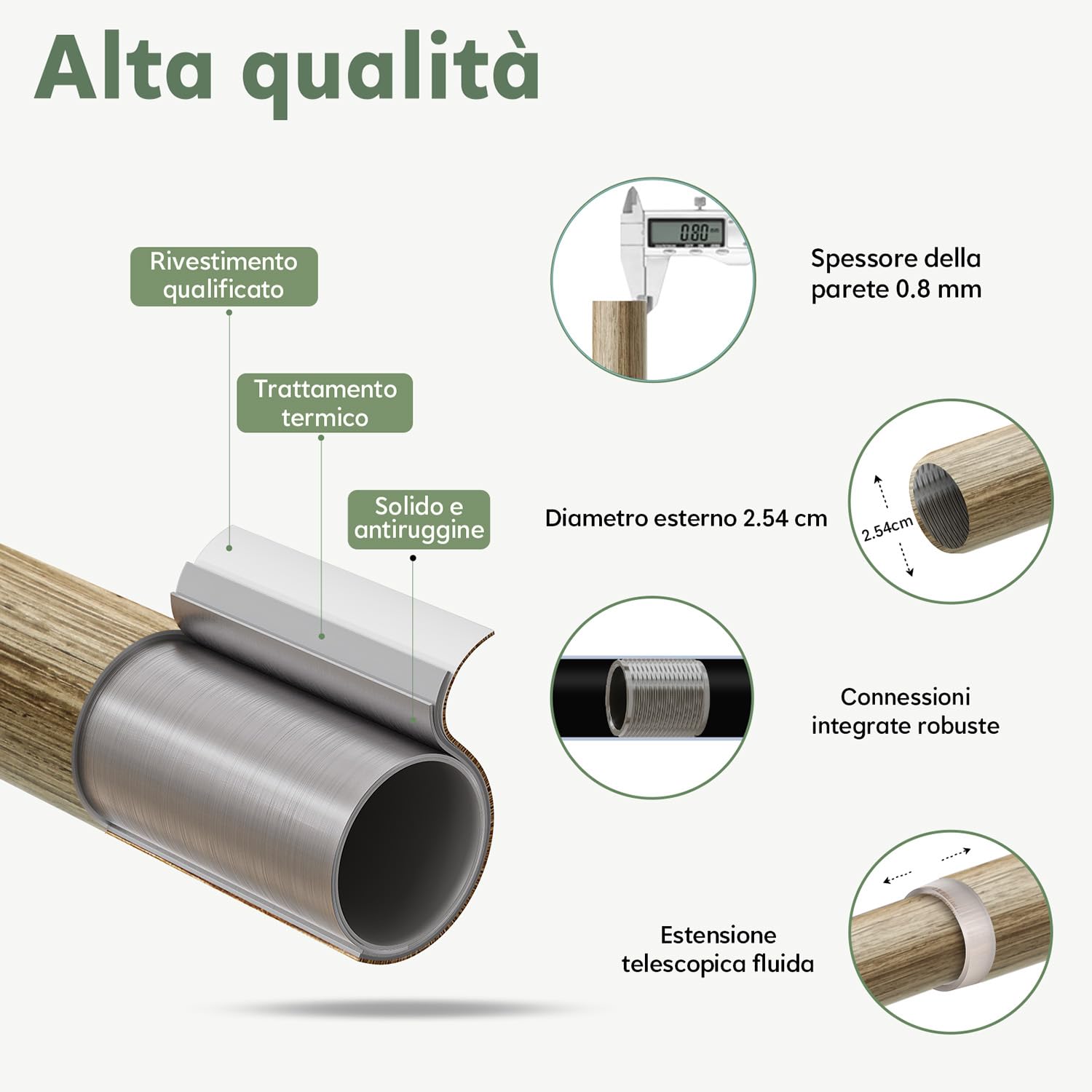 Asta Per Tende In Legno Chiaro Per Finestre Adatta Per Finestre 80‑148 Cm Asta Telescopica Montaggio A Parete Diametro 25 Mm Capacità Di Carico 15 Kg Per Soggiorno Camera Da Letto Giardino
