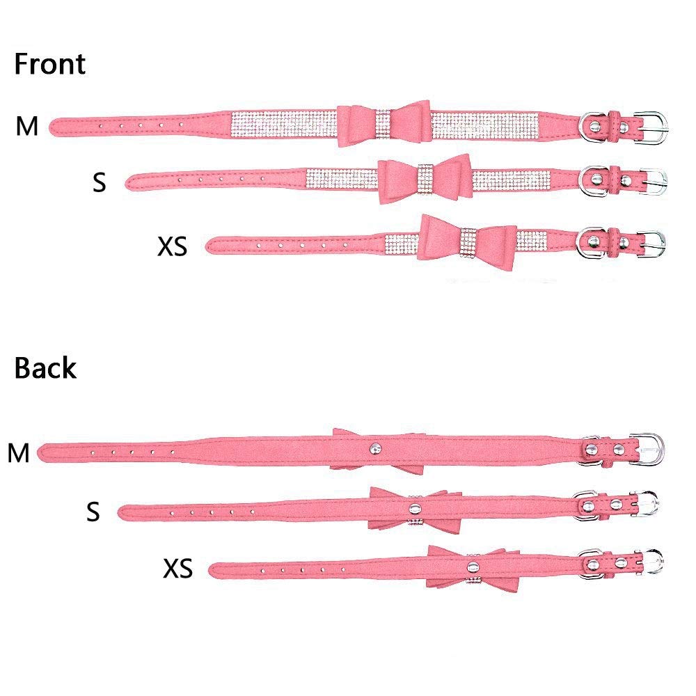 haoyueer Cute Dazzling Sparkling Elegant Fancy Soft Suede Leather Bling Rhinestone Crystal Jeweled Pet Cat Dog Puppy Collar Dog Leash Combo Set (XS, Pink-1) — view 4