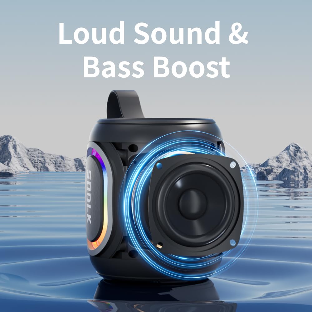 Altoparlanti Bluetooth, altoparlante portatile wireless con luce RGB per feste, impermeabile IPX7, bassi ricchi, doppio accoppiamento stereo, scheda USB e TF e ingresso AUX (nero)