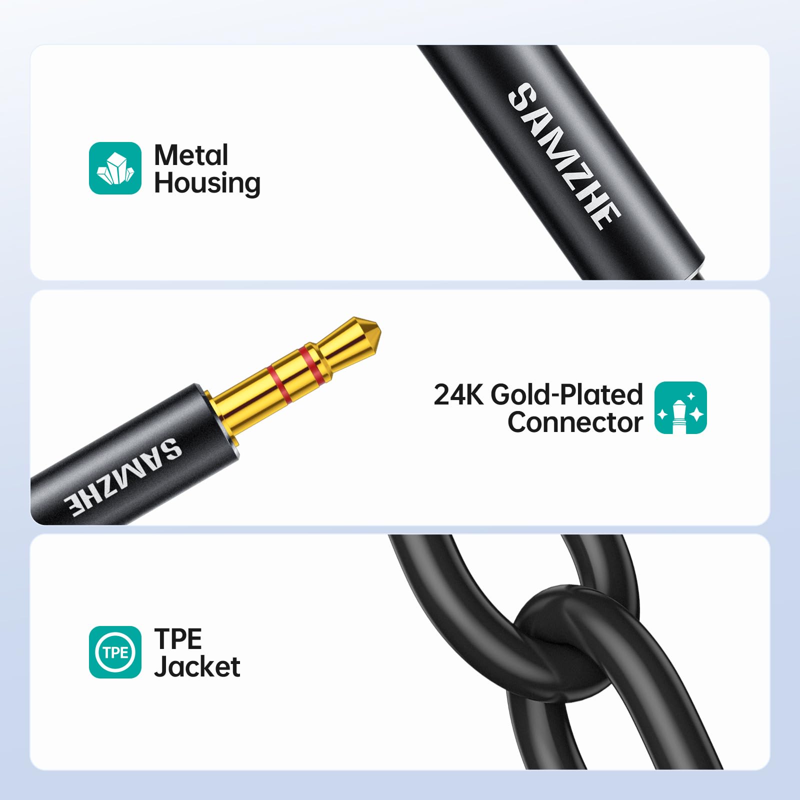 SAMZHE Kopfhörer-Splitter, 3,5 mm, 1 Stecker auf 2 Buchsen, Y-AUX-Kabel, 24 K vergoldet, OFC, Hi-Fi-Stereo-Kabel ohne Mikrofon, 24 cm für PS5, PS4, Switch, Xbox, iPhone, iPad, Auto, Laptop, Audio
