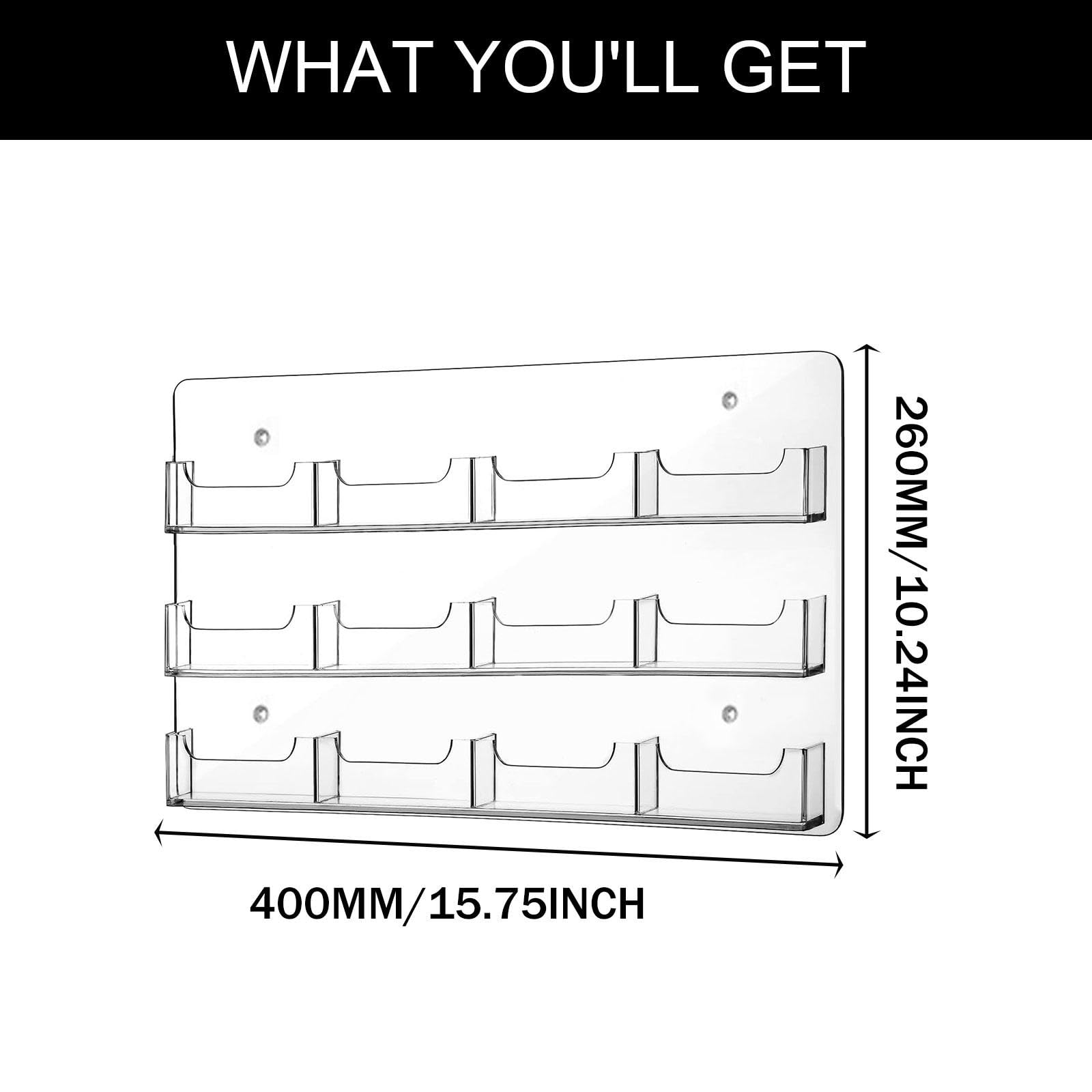 perfk Présentoir à autocollants en acrylique pour cartes de visite, gain de place pour la maison et le bureau, support mural transparent pour autocollants, 12 Poches