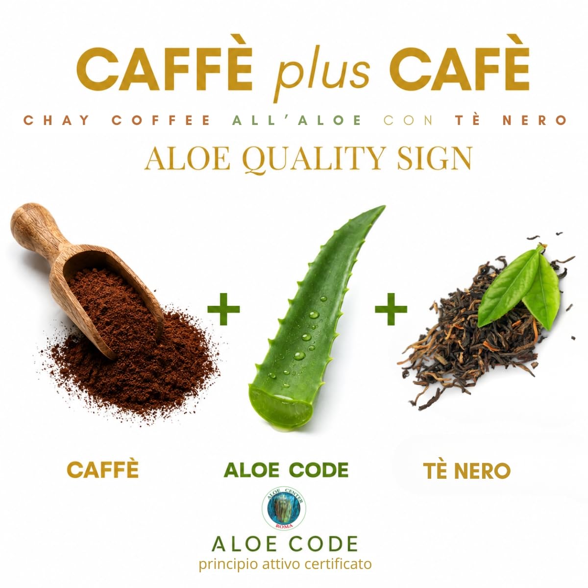 CHAY Coffee all’Aloe con Tè – Caffè Gourmet Arabica Bio Monorigine | Aloe Arborescens Aloe Code Formula | Puro Ceylon Tea Nero | Bevanda Drenante, Naturale – 400g