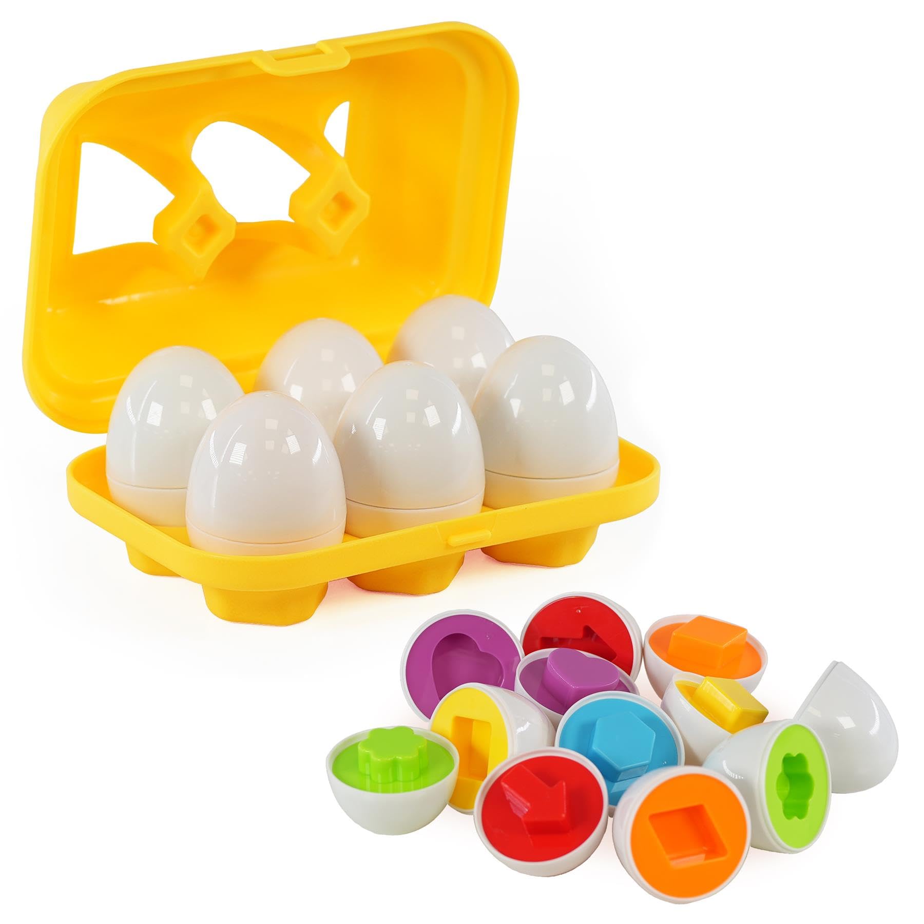 The Magic Toy Shop Matching Eggs Toy 6Pcs, Colour and Shape Sorter, Educational Baby Puzzles, Fine Motor Skills Toy