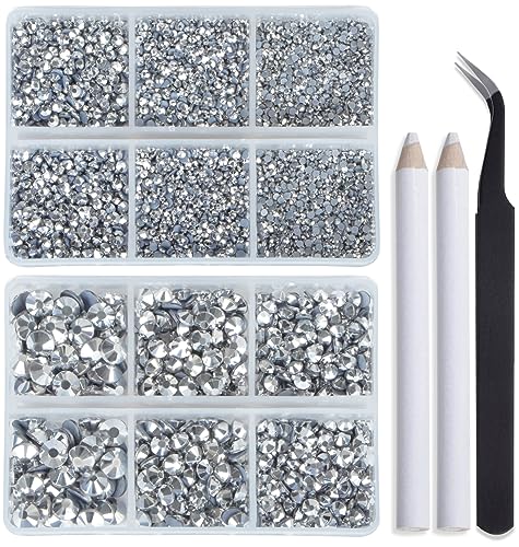 Image of Bymitel Hotfix Crystal Rhinestones Round Gems for Crafts,Mixed 6 Sizes with Wax Pencil Kit, Labrdor 1.6-6.3mm SS4-SS30 /8000pcs