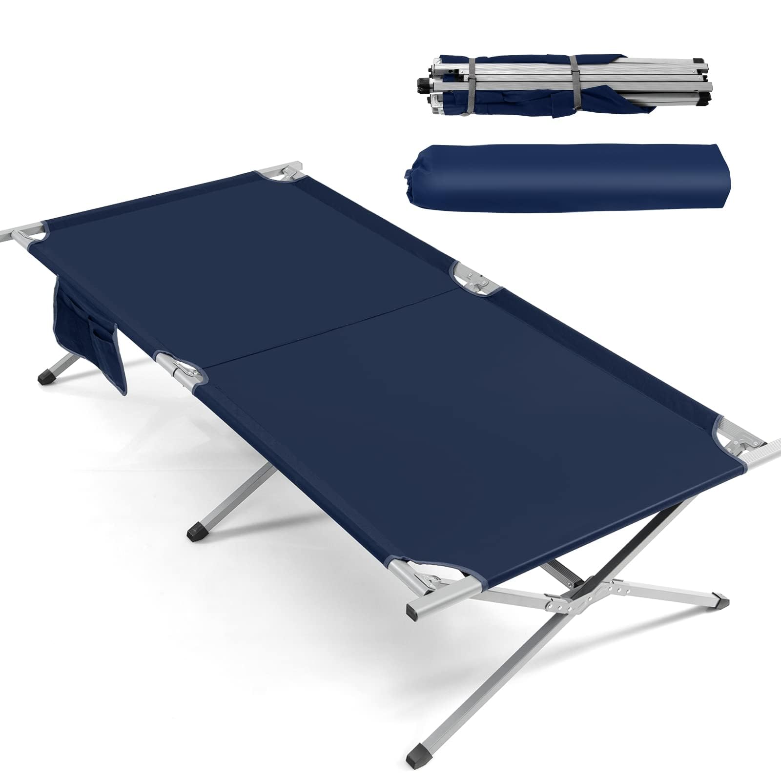 GYMAX Cama Plegable de Camping con Bolsa de Transporte y Marco de Metal en Forma de X, Cama Plegable para Oficina, Hospital y Playa, 214,5 x 106 x 49,5 cm
