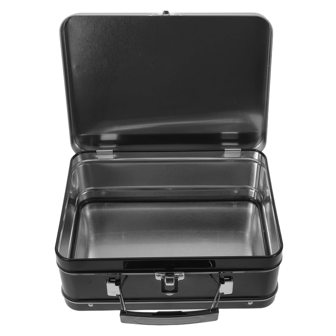 Hemobllo Retro Metal Lunch Box with Handle and Locking Clasp, 205x150x75mm Black Tinplate Storage Container, Portable Vintage Style Tin Pail for Office, Picnic and Snack Organization
