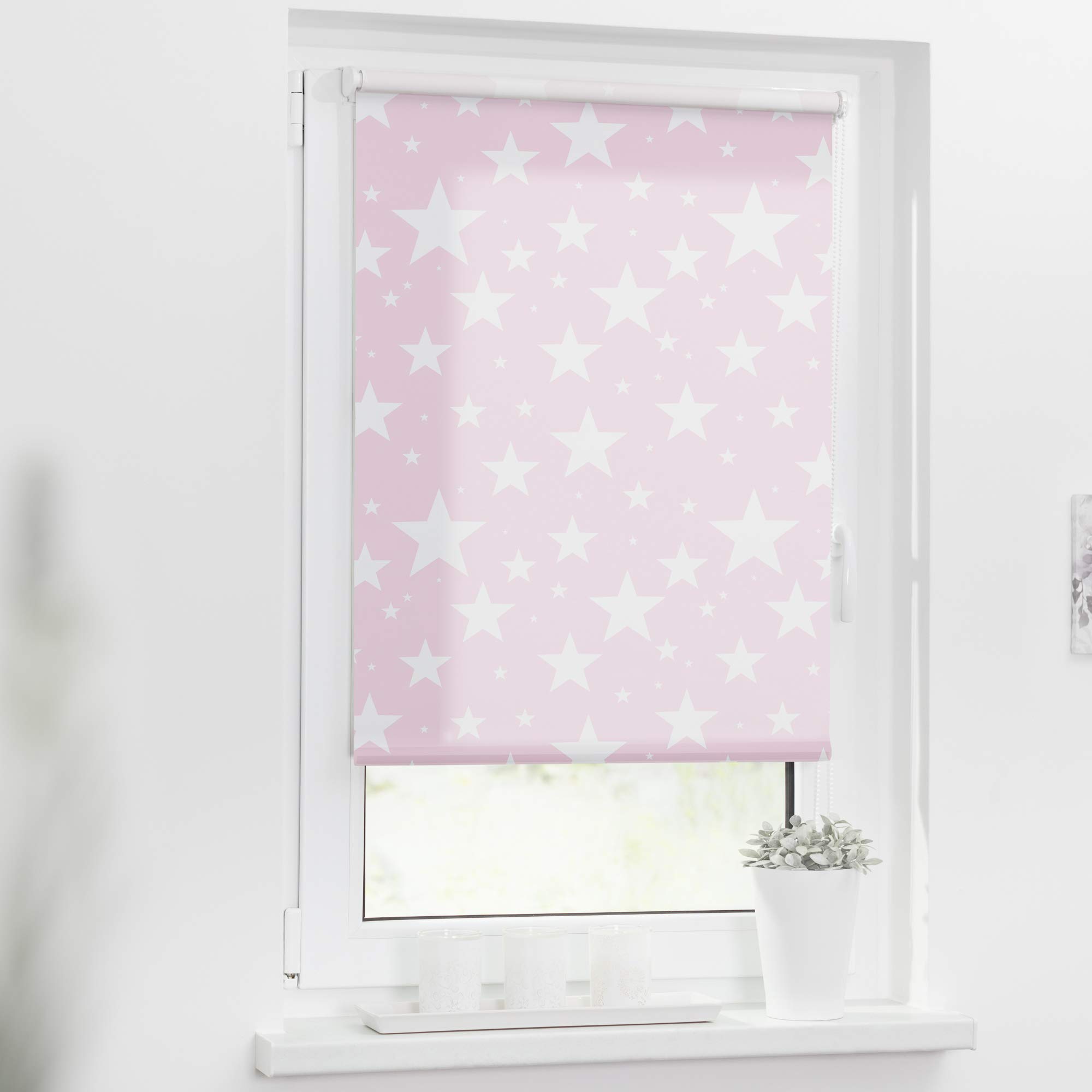 Lichtblick Klemmfix Tageslicht-Rollo mit Motiv, ohne Bohren, Blickdicht, Seitenzugrollo, Made in Germany, Sterne Rosa, 120 cm x 150 cm (B x L)