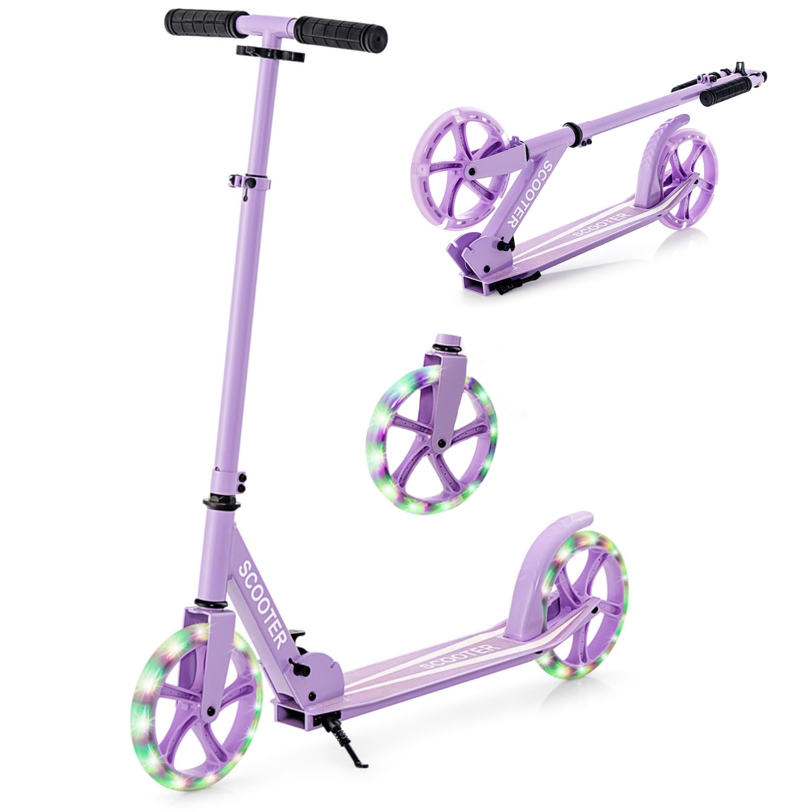 GYMAX 2 Wheel Kick Scooter, Foldable Scooters with Adjustable Height & Light Wheel, Stunt Sport Scooter for Kids Teens or Adult