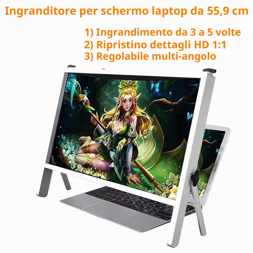 Lente d'Ingrandimento dello Schermo del Computer per Laptop 2022 più recente Versione, Schermo d'Ingrandimento da 22" per Monitor del Computer, Lente d'Ingrandimento 3X, Lente d'ingrandiment