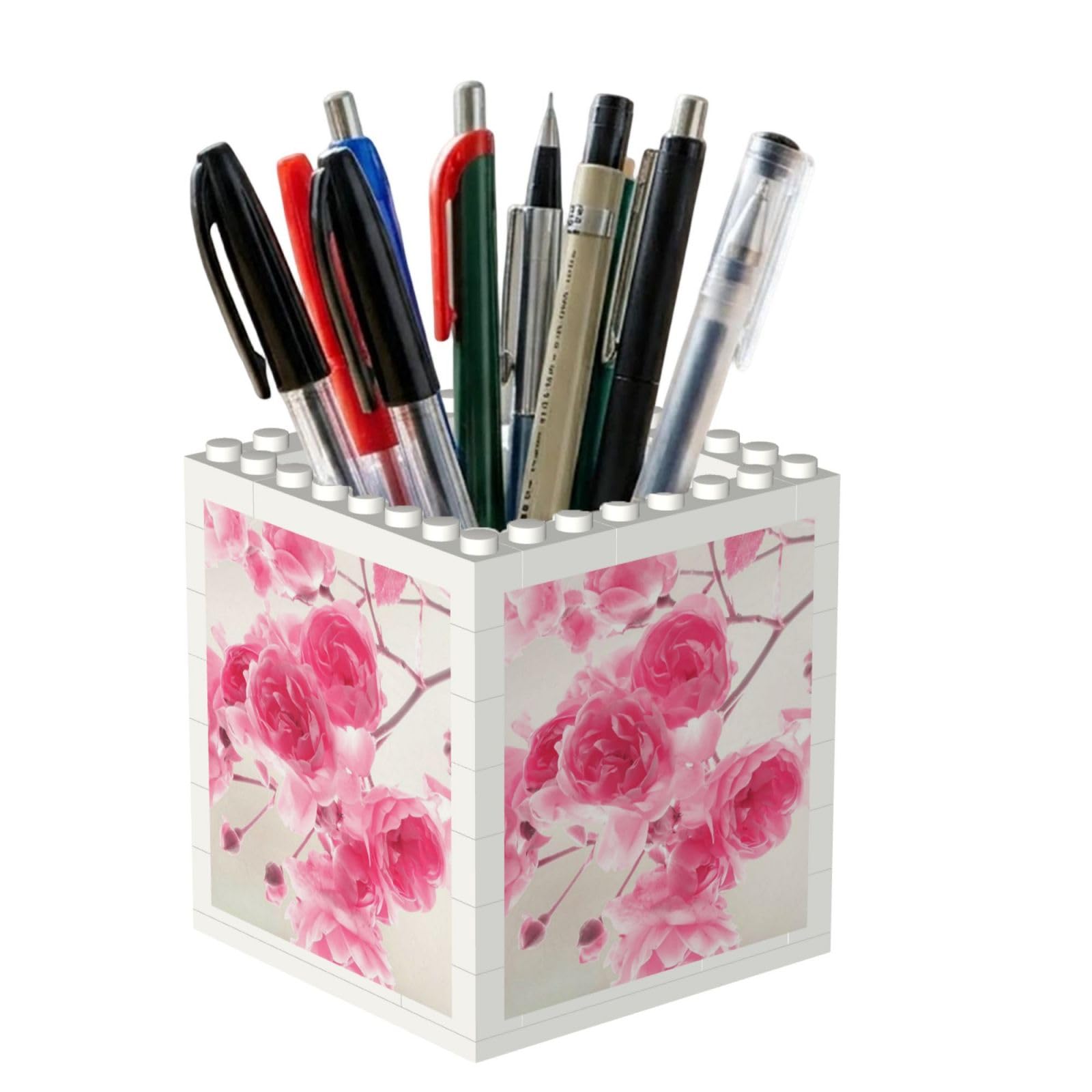 Poadnly Pink Flowers, Pen Pot Pencil Holder for Office Home School, Compact Desk Organiser for Office Stationery