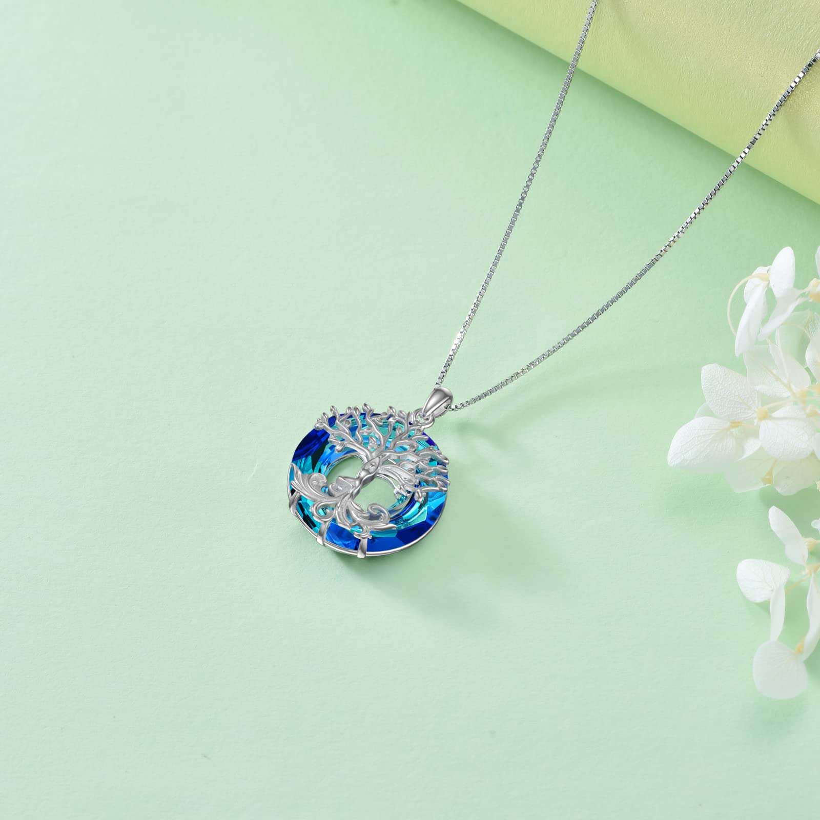 ROMANTICWORK Lebensbaum Kette Sterling Silber Baum des Lebens Anhänger Halskette Wikinger Abalone Muschel Mondstein Yoga Schmuck Geschenk für Damen Mädchen