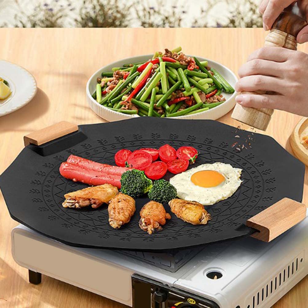 Placa de barbacoa de gas para camping al aire libre, portátil, piedra hexagonal, antiadherente, sin humo, de inducción