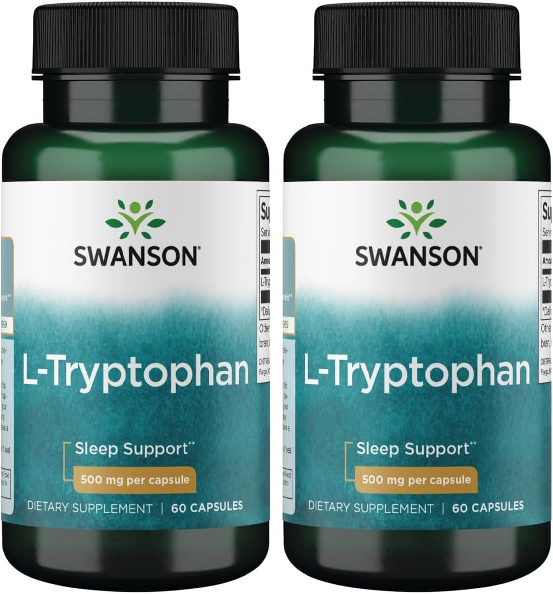 Swanson L-Tryptophan - Amino Acid Supplement - Rest & Relaxation - (60 Capsules, 500mg Each) (Pack of 2)