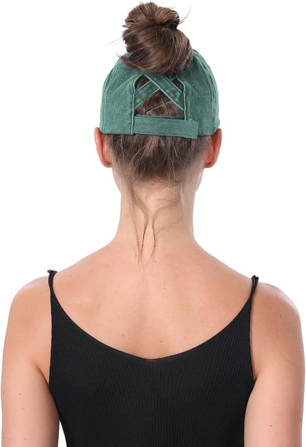 2 Packs Distressed Ponytail Hat for Women Criss Cross Hat Baseball Cap Pony Tail Caps High Bun miniatura 5