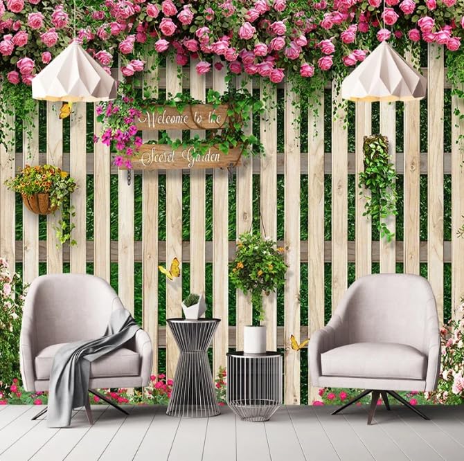 Decor wall decor 3D rose romantique imitation planche de bois grand format