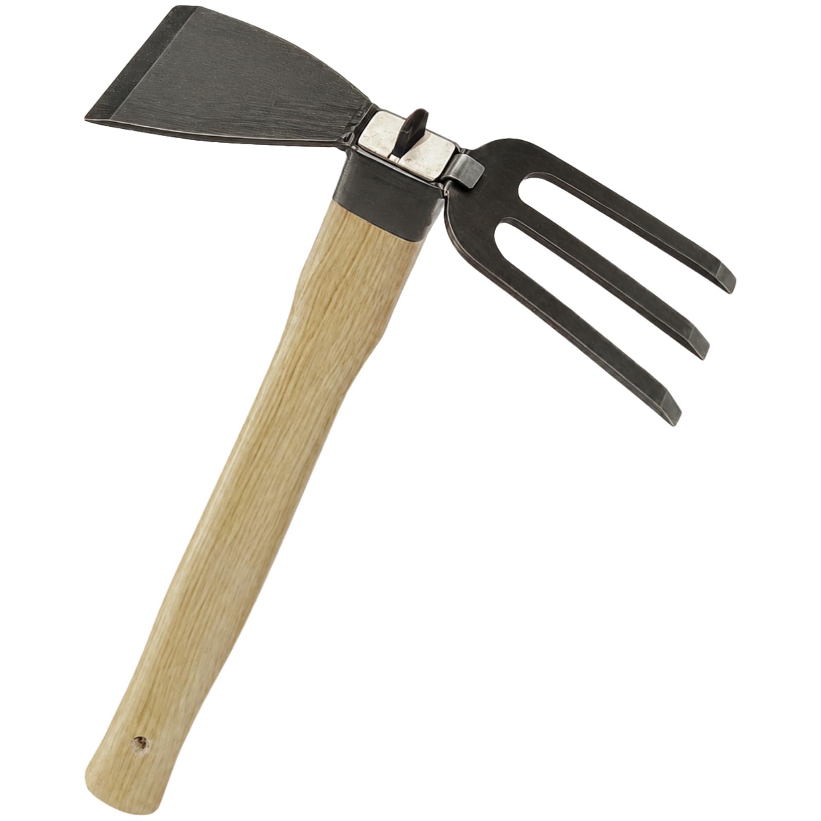 Zappa da giardino 2 in 1 per diserbo, manico lungo con denti in acciaio al carbonio, manico ergonomico in legno, strumento da giardino per allentare il terreno, aratura, rastrellare e diserbare