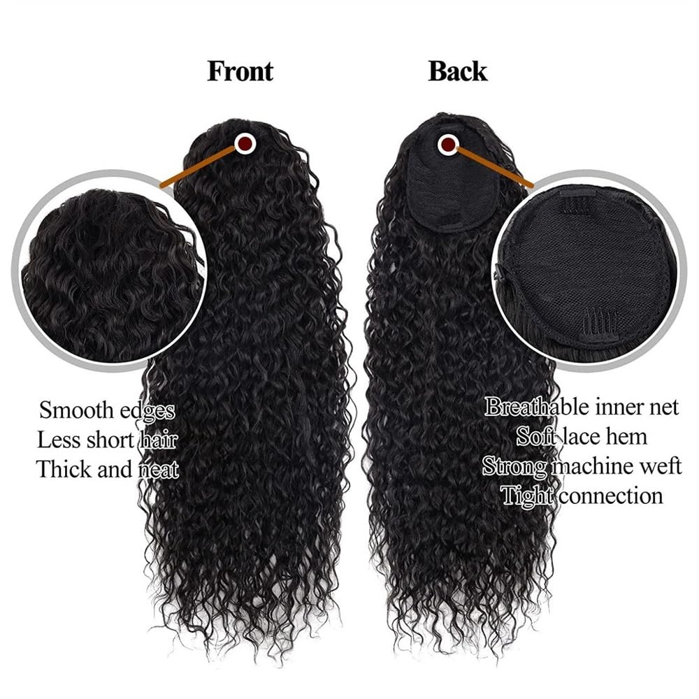 Pferdeschwanzverlängerung Kinky Curly Drawstring Ponytail Clip In Hair Extensions 10-26 Inch Brazilian Virgin Hair Deep Curly Ponytail Extensions, 1B# Natural Black Tails Haarverlängerungen(10inches)
