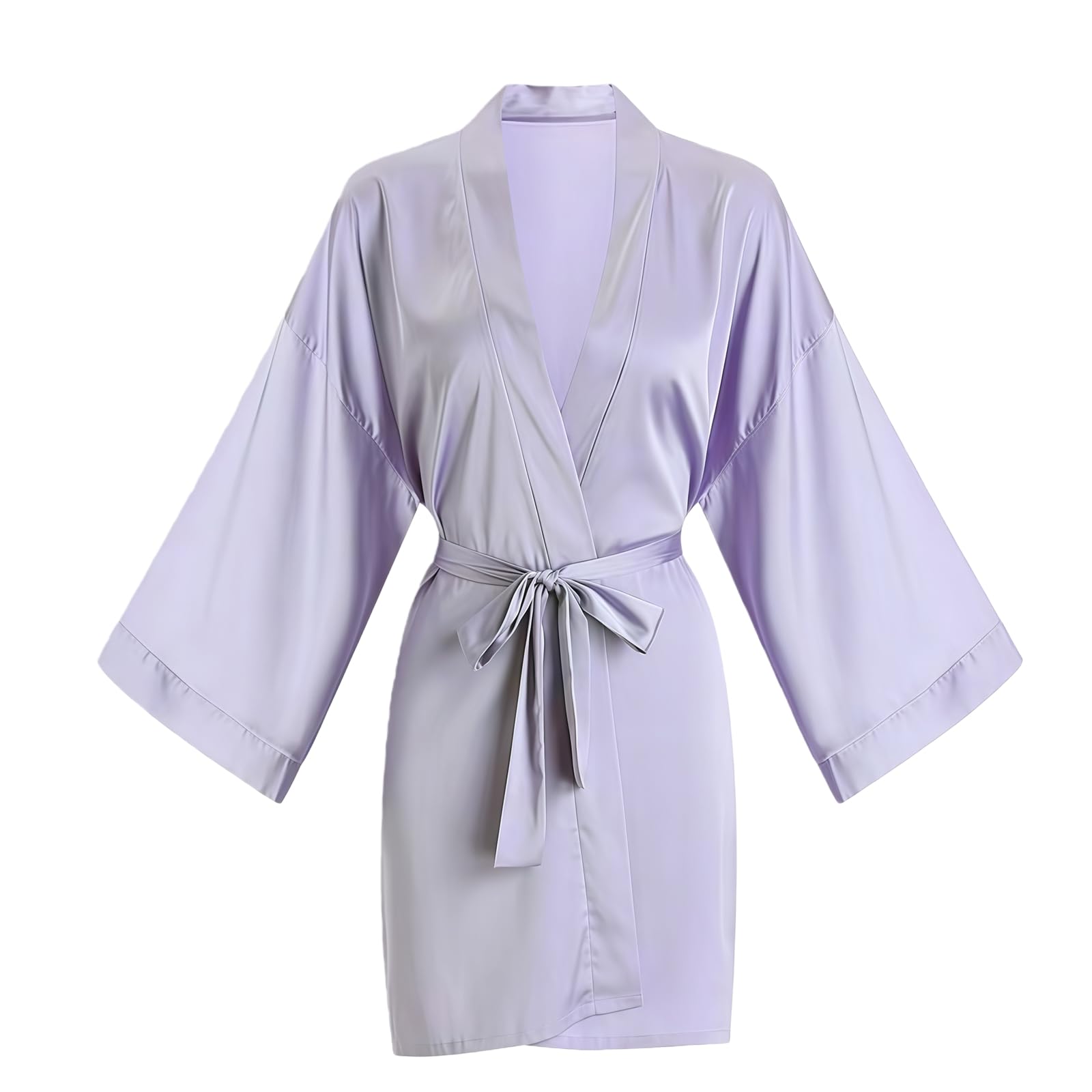 LUKX Bademantel Damen Kurz,Baumwoll-Leinen-Bademantel Lila Schlichter Kimono Robe V-Ausschnitt Morgenmantel Leicht Kurz Nachthemd Braut-Morgenmantel Nachtwäsche Bademantel Damen