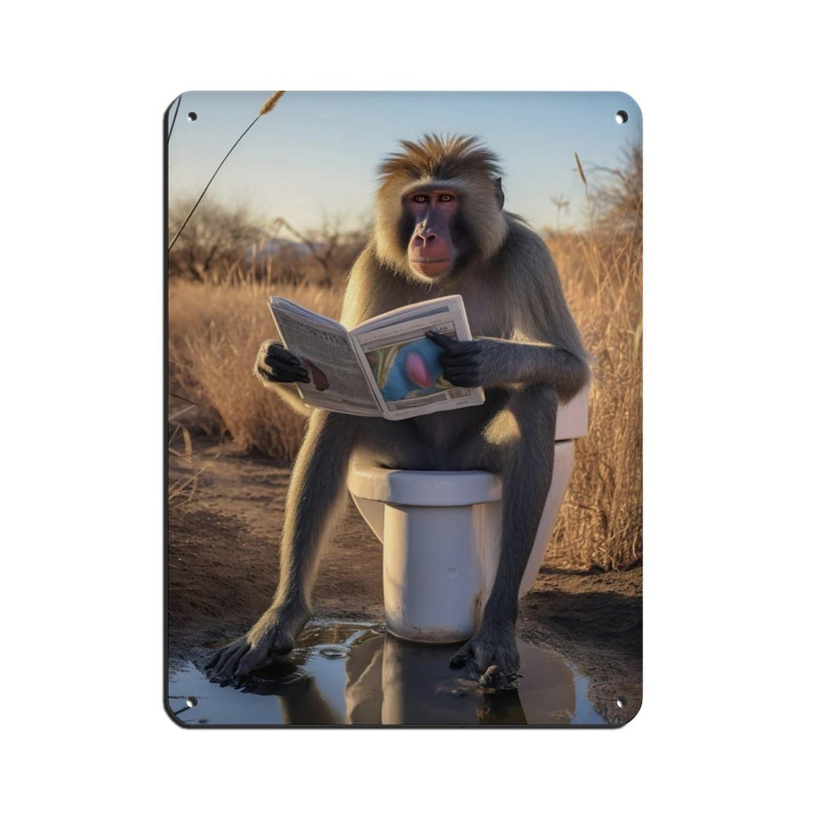 Lxwnze 30L X 40W Cm Mandrill Monkey Sitting On The Toilet Reading A Newspaper (9) Tin Sign Vintage Metal Pub Club Cafe Bar Home Wall Art Decoration Poster Retro 12X16inch(30X40cm)