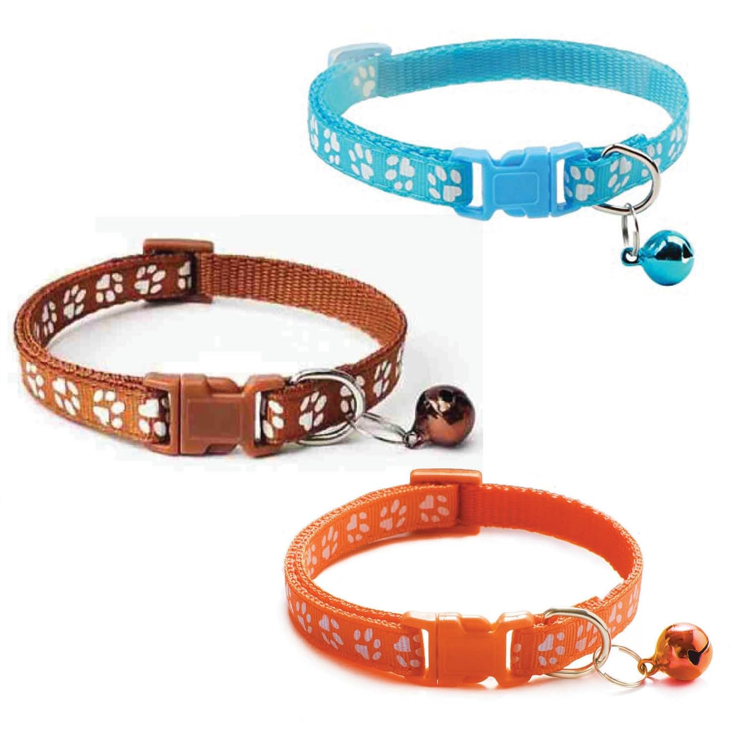Litvibes Cat Collars Set of 3 with Bell,Kitten & Small Dogs Soft Adjustable Collar Safe,Solid & Protection Breakaway for Cats & Puppies,Cute Kitty Neckband with Paw Print-(Light Blue,Brown,Orange) (B0CXTXB82D) Amazon Price History, Amazon Price Tracker