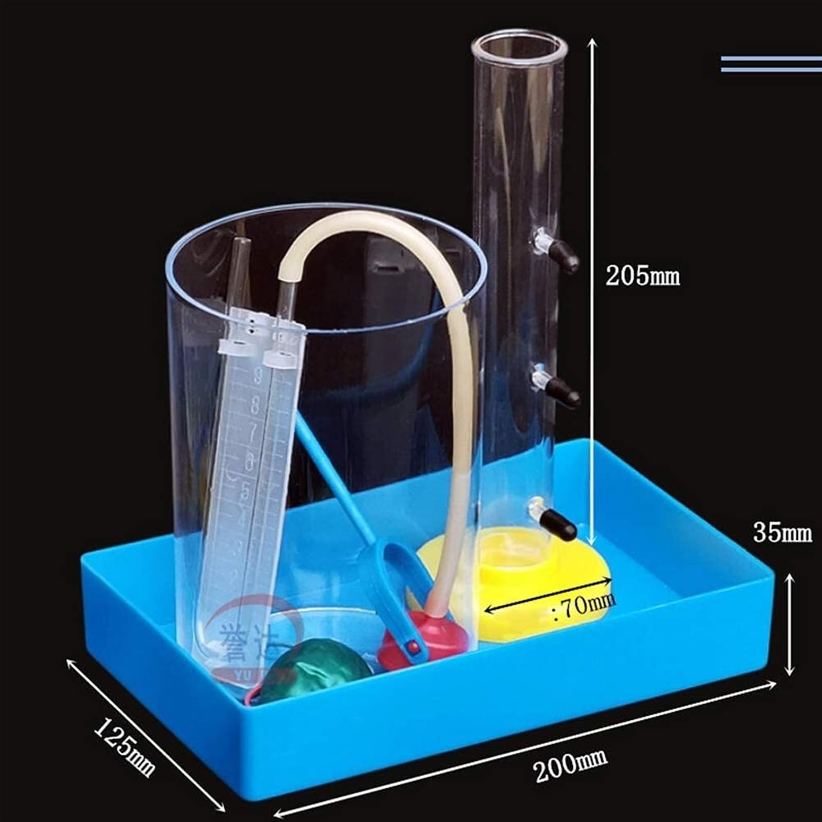 Sperimentatore sulla relazione tra pressione del liquido e profondità Strumento didattico di fisica Laboratorio di relazioni tra pressione del liquido e profondità