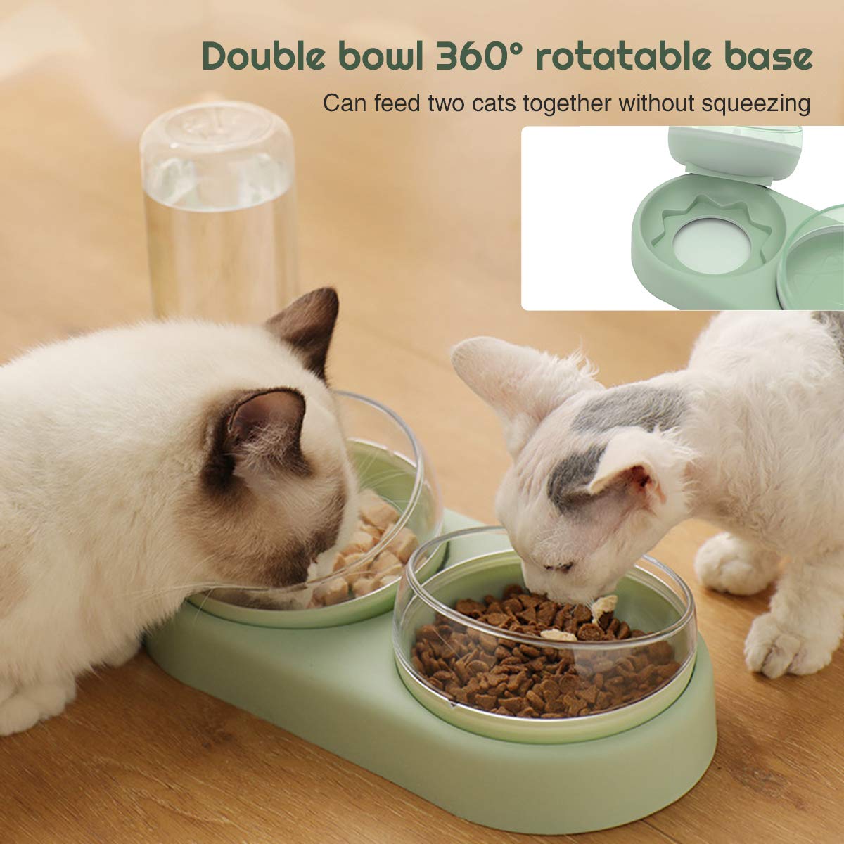 auvstar Double Gamelle Chat Surélevée,Inclinable à 15° Bol pour Chat Anti-Vomissements Bol pour Animaux de Compagnie 3-en-1 à Stockage d'eau Automatique,Disponible pour Les Chats et Les Chiots (Vert)
