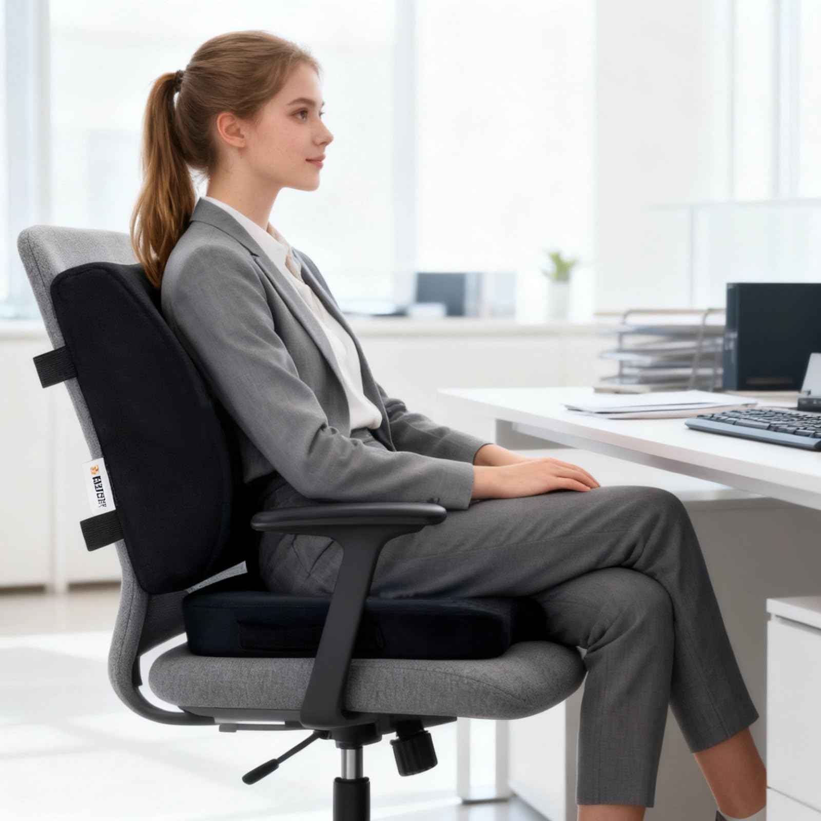 Zestaw poduszek do siedzenia i podparcia lędźwi, pianka z pamięcią kształtu z siateczką, ergonomiczna konstrukcja na krzesło biurowe, samochód i wózek inwalidzki, siedzisko 45 x 35 cm i
