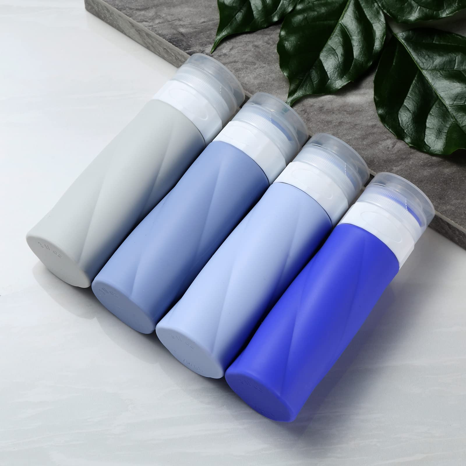 Gemice Reiseflaschen für Toilettenartikel, 85 ml, TSA-zugelassen, Reisegröße, BPA-frei, auslaufsicher, Reise-Zubehör, mit transparentem Kulturbeutel (4 Stück)