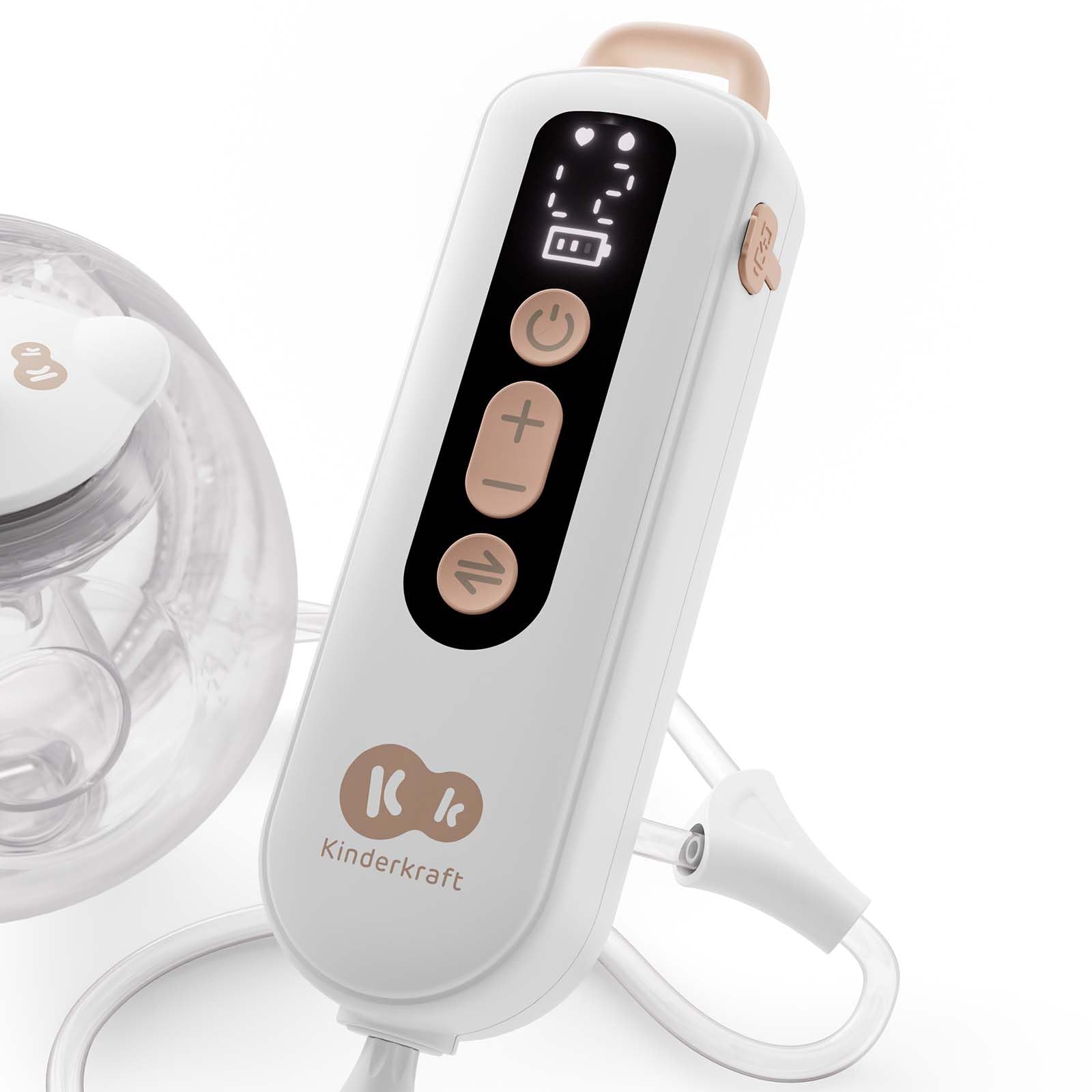Kinderkraft GENTLEFLOW Laktator Elektryczny Podwójny, 3 Tryby, 9 Poziomów, Pamięć Ustawień, 5 Rozmiarów Lejkóws, Bateria 1800 mAh, USB-C, Łatwe Mycie, 120 Min Pracy, Złoty