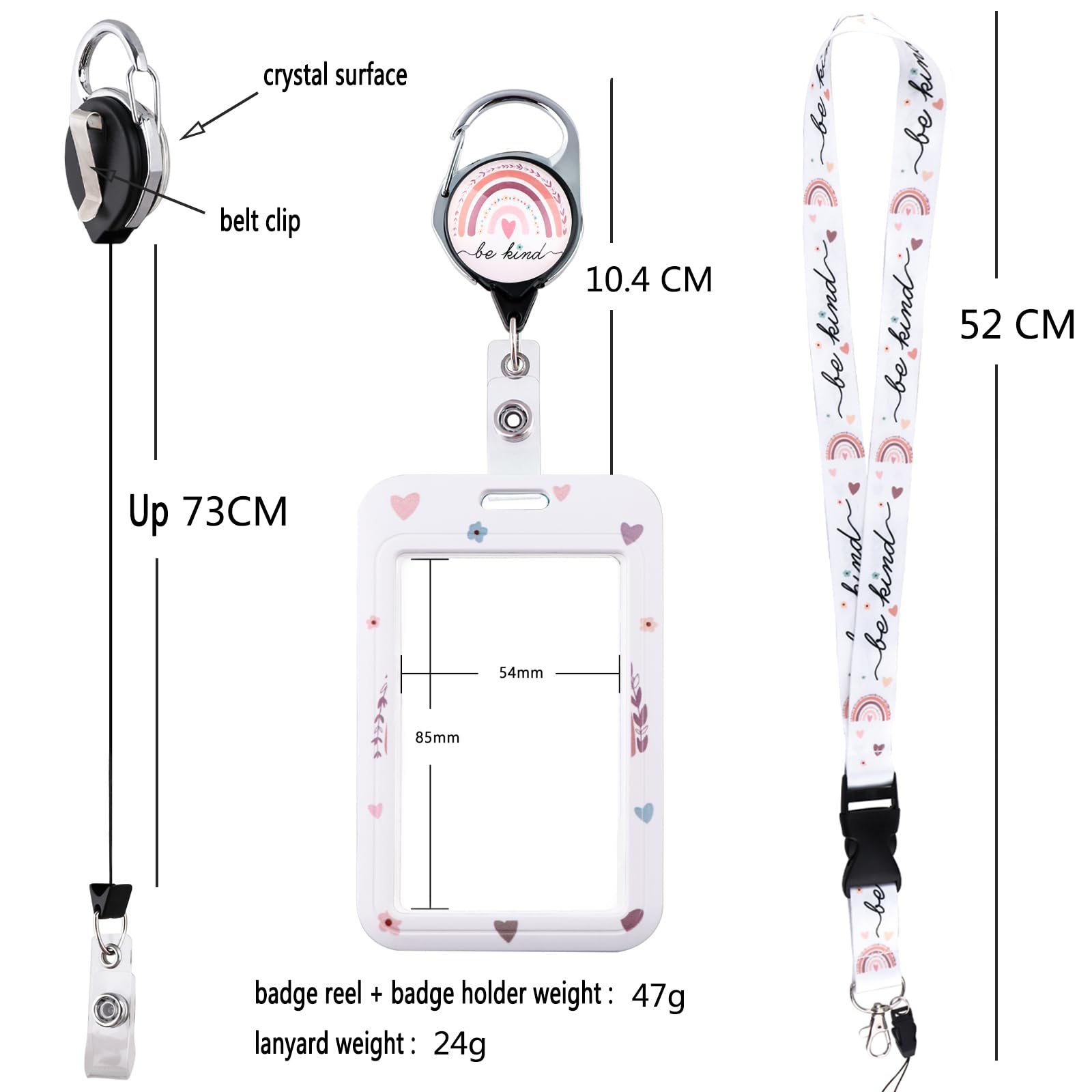 Juanooo Rainbow ID Lanyard Card Holder & Retractable Badge Reel Clip Cute School Key Keychain for ID Badges for Women Girls Teachers Breakaway Key Card Lanyard ID Holder(Be Kind) - Image 4