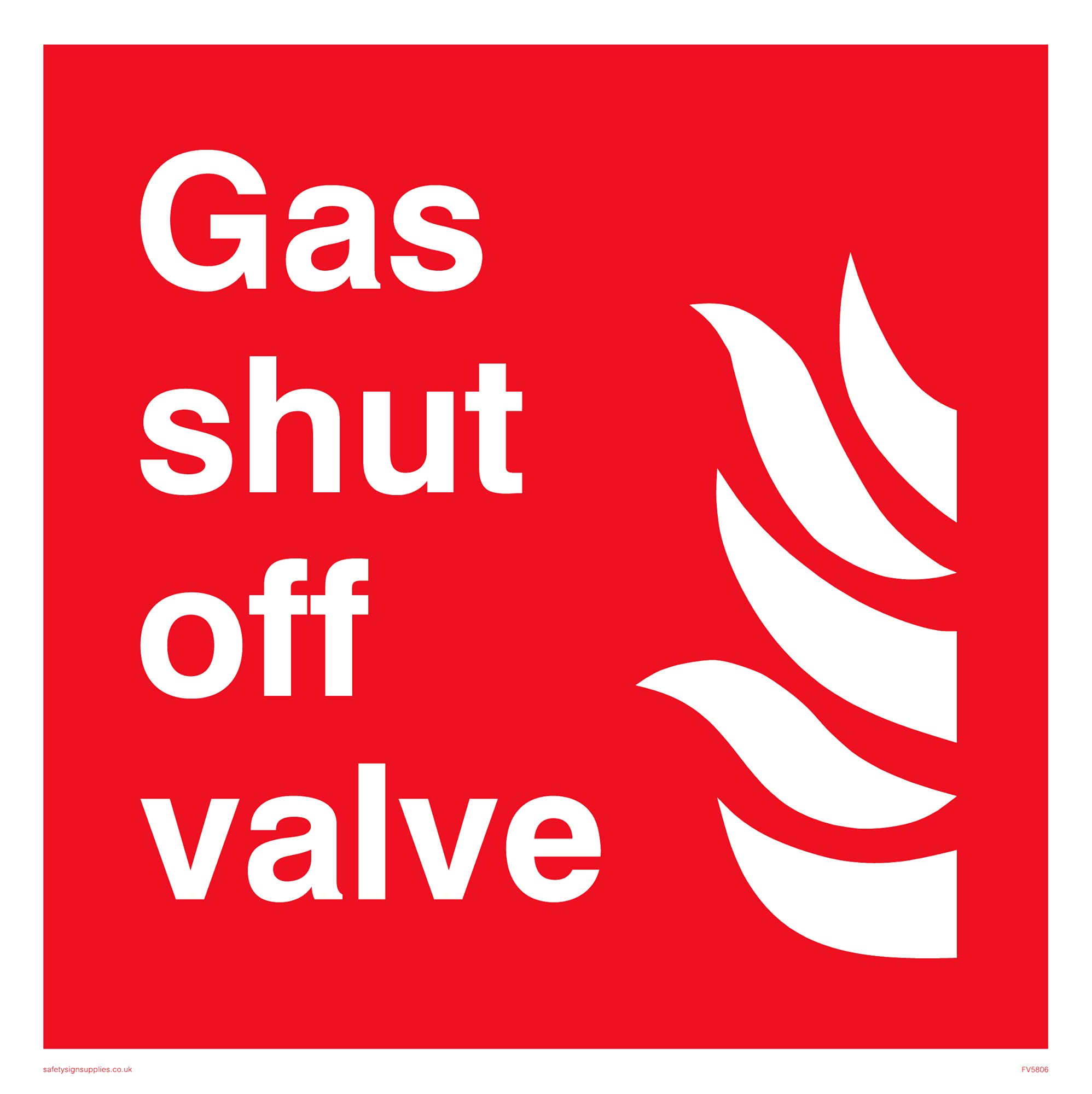 Gas shut off valve with flames Sign - 200x200mm - S20