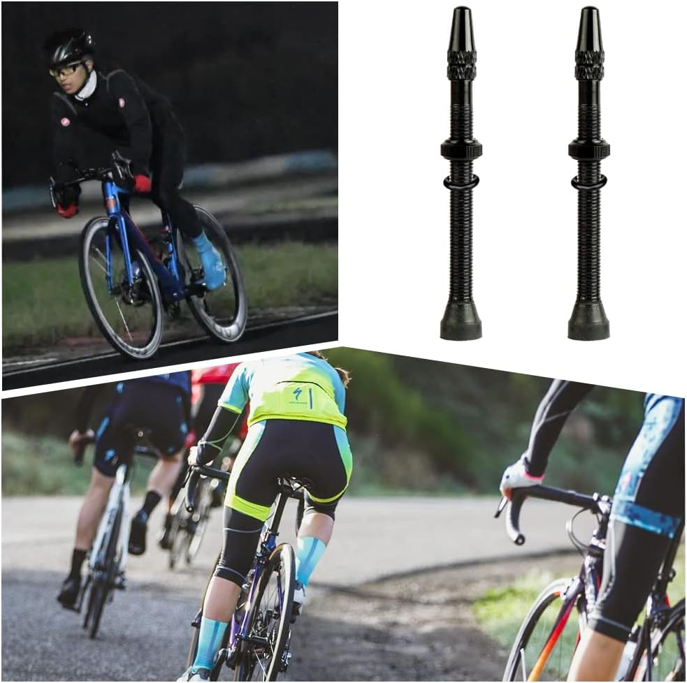 2 Pcs Tubeless Presta Valve Stem, Super Light Alloy Presta Valve Stem Kit with Valve Core Remover Tool and Valve Stem for Bicycles and Road Bikes Bike Accessories(70mm), Black, YEFUYE0018989