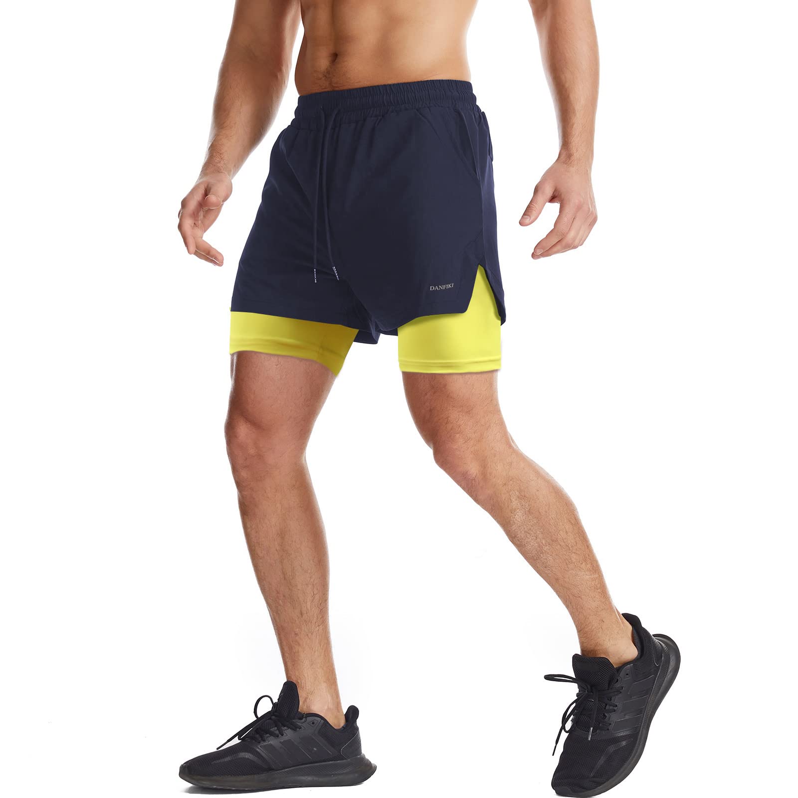 Danfiki Pantaloncini Sportivi da Uomo Running Shorts Asciugatura Rapida con Tasca per Jogging Tennis Fitness Allenamento 2 in 1