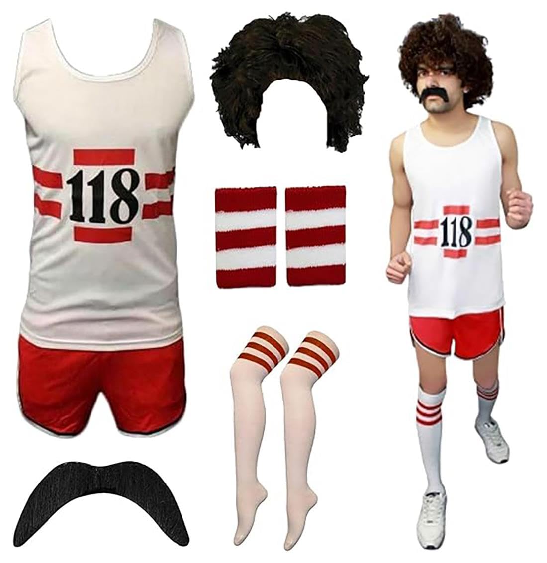 RIDDLED WITH STYLE Unisex Womens 118 Set Fancy Dress Mens Costume Marathon Retro Sleeveless Vest, Shorts, TASH