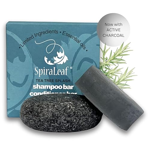 SPIRALEAF Juego de barra de champú sólido y acondicionador, mezcla de aceites esenciales TEA TREE SPLASH, ingredientes limitados, fórmula