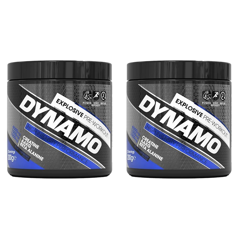Protein Dynamix - Dynamo Pre Workout - High Intensity Performance - Blue Raspberry - 3000mg Citrulline + AAKG • 2500mg Beta Alanine • 2000mg Creatine • 250mg Caffeine • 200g (Pack of 2)