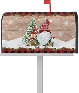 Mailbox Cover Magnetic Gnome Christmas Tree Cardinal Vintage Brown Plank Mailbox Covers Standard Size 21x18in,Mailbox Covers Wrap Post Letter Box Cover for Garden Yard Outdoor Snowflake Black Checker