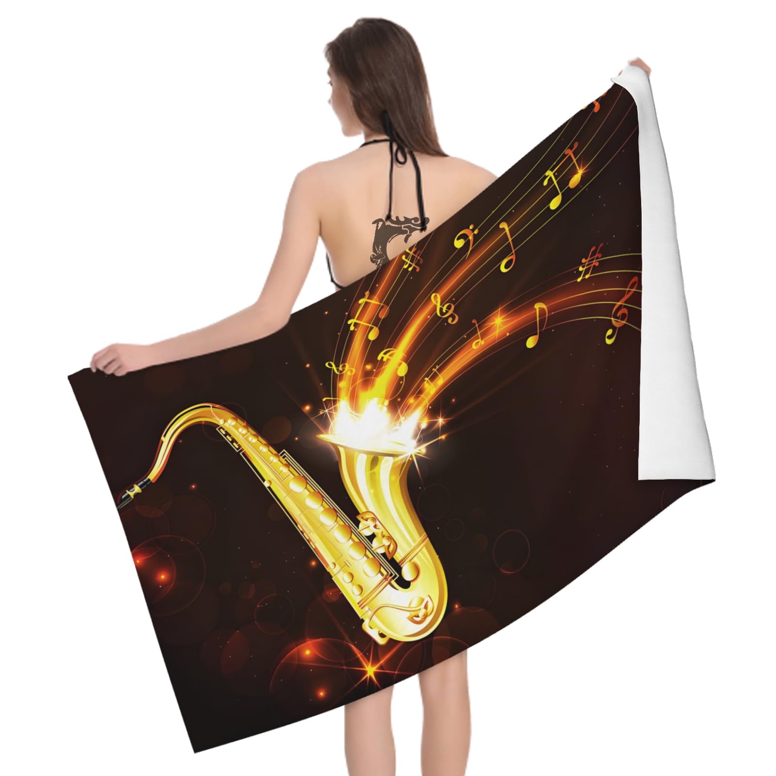 Leichong Men's 3D Saxophone Beach Towel Microfiber Soft Quick Dry For Adults, Music Creativity Bath Towel Lightweight Soft Absorbent For Travel Swimming Pool Sports, 75 X 150 Cm