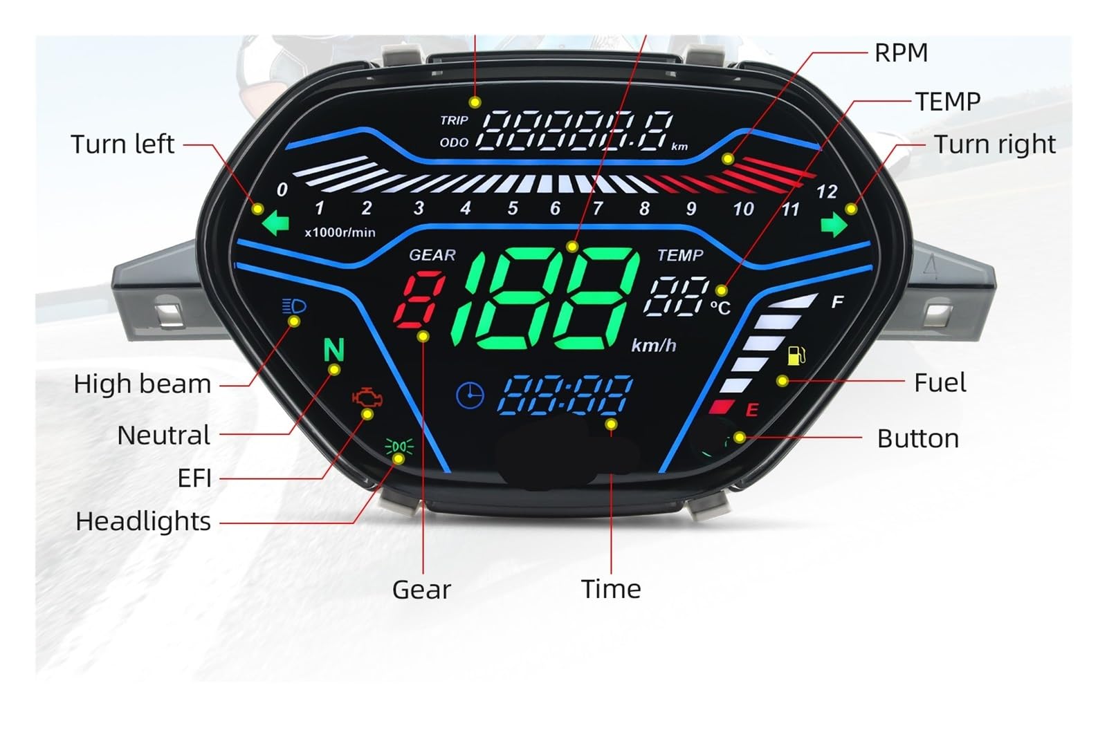Compteur de Vitesse Digital Moto Compteur De Vitesse Universel pour Moto, Compteur Kilométrique Numérique, Tableau De Bord pour Tachymètre pour Titan CG125