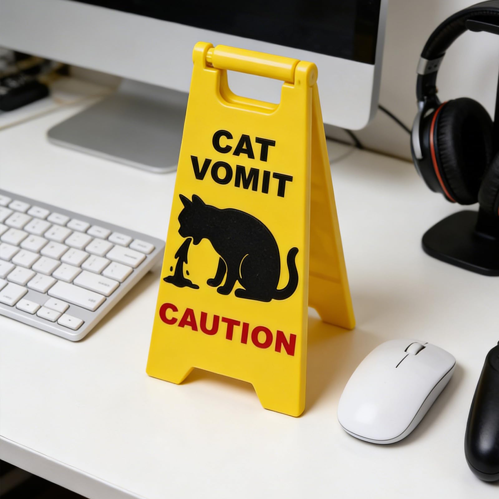 3Pcs Funny Vomit Warning Signs Humorous Desk Decor Gifts for Pet Lover Cats Vomit Caution Sign Double-Sided Decoration