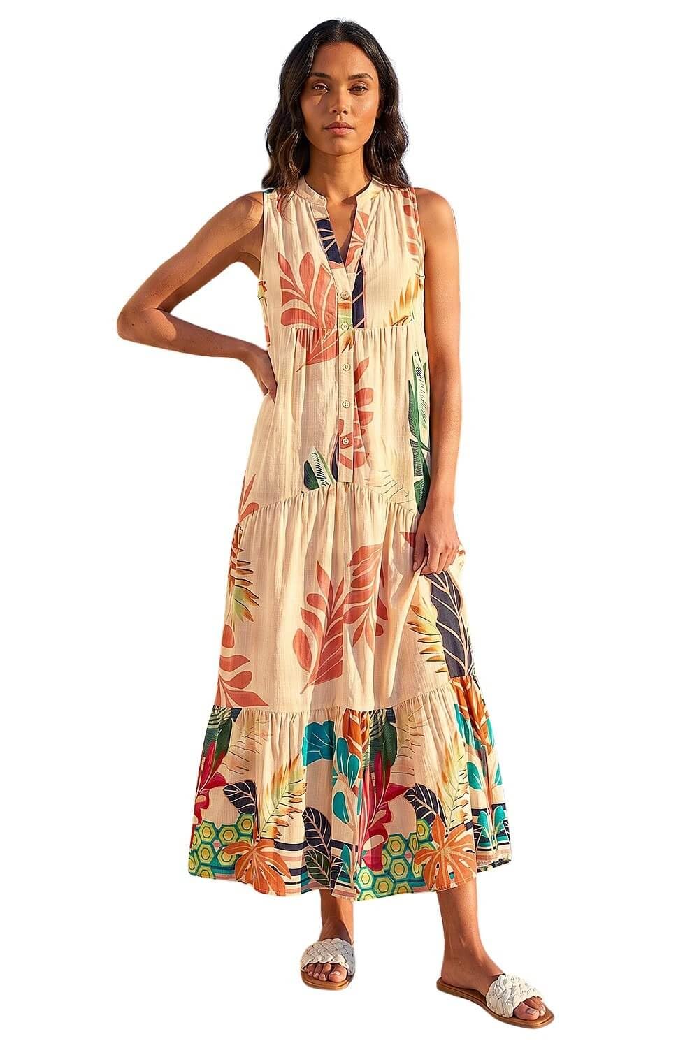 Roman Women's Yellow Floral Print Smock Maxi Dress In | : Size 16