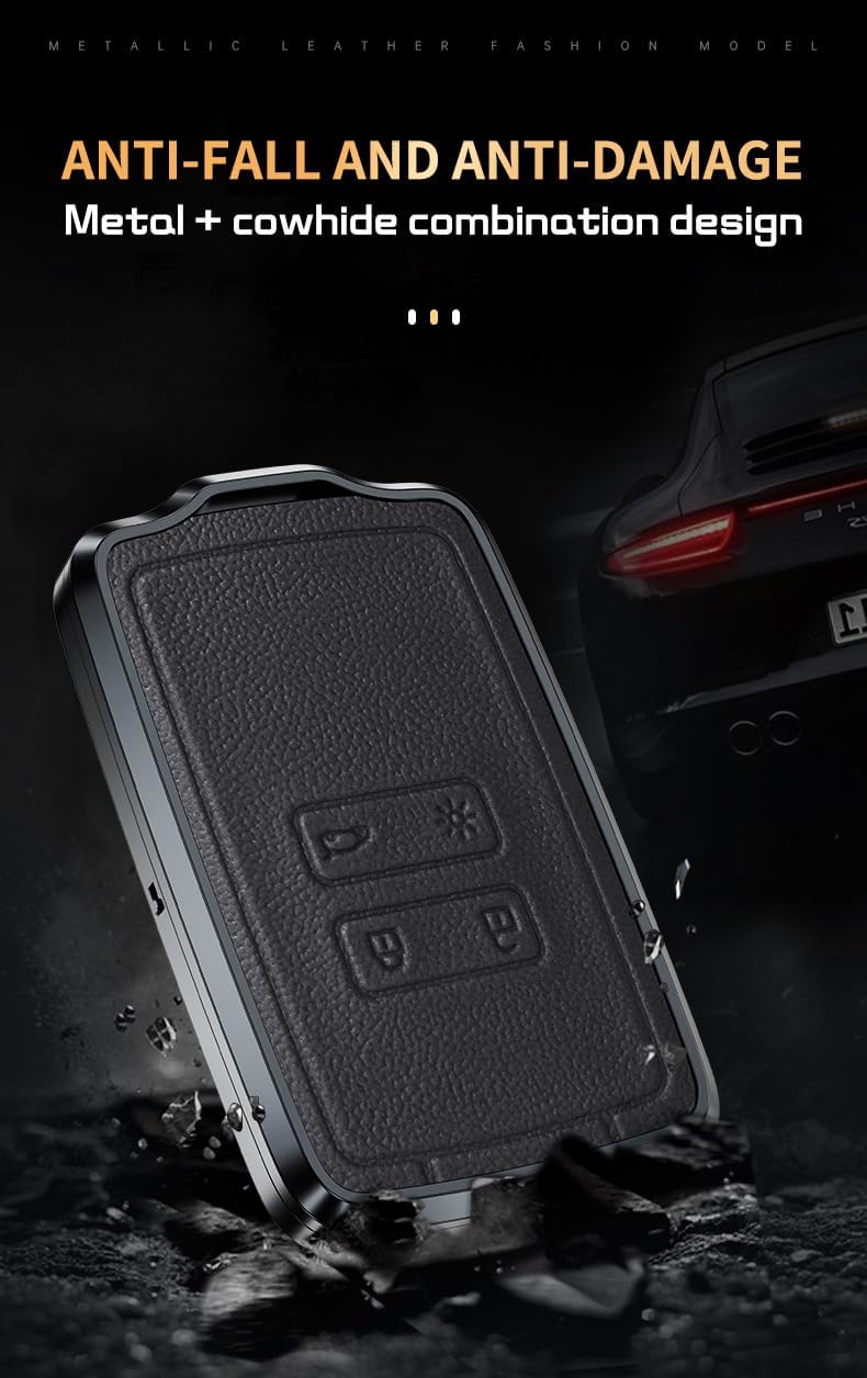 SANRILY Metal & Leather Key Fob Cover for Renault Koleos 2 Kadjar Scenic Twingo Duster Iconic 2024 Megane 4 IV Clio Duster 2 (2018) Keyless Key Fob Case with Keychain Brown