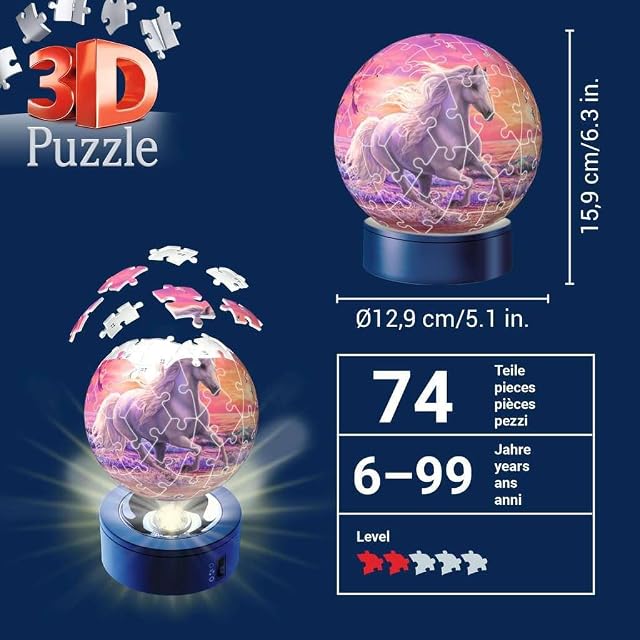 Foto 5 de 7 de Ravensburger Puzzle 3d 11843 Caballos en la playa, luz nocturna, color, modelo surtido